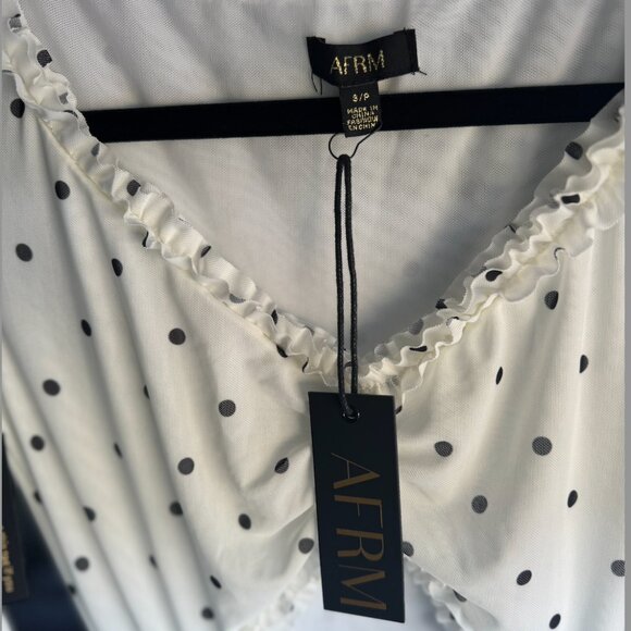 NWT AFRM Cat Ruffle Micro Maxi in Blanc Micro Dot Size S. - Picture 6 of 11